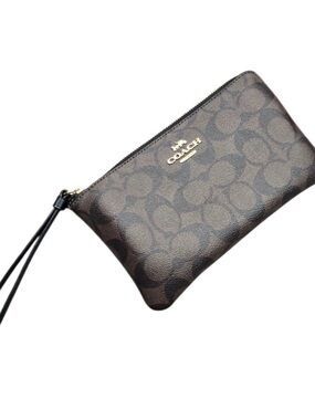 Coach Brown and Black Signature Canvas Wristlet